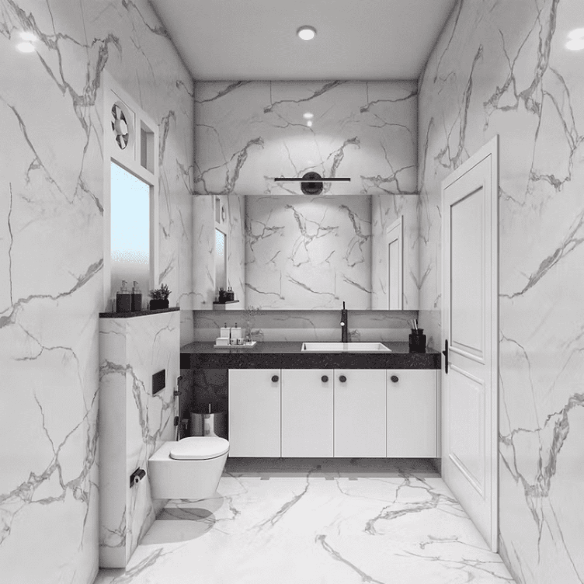 Modern Bathroom Design with Beige Marble