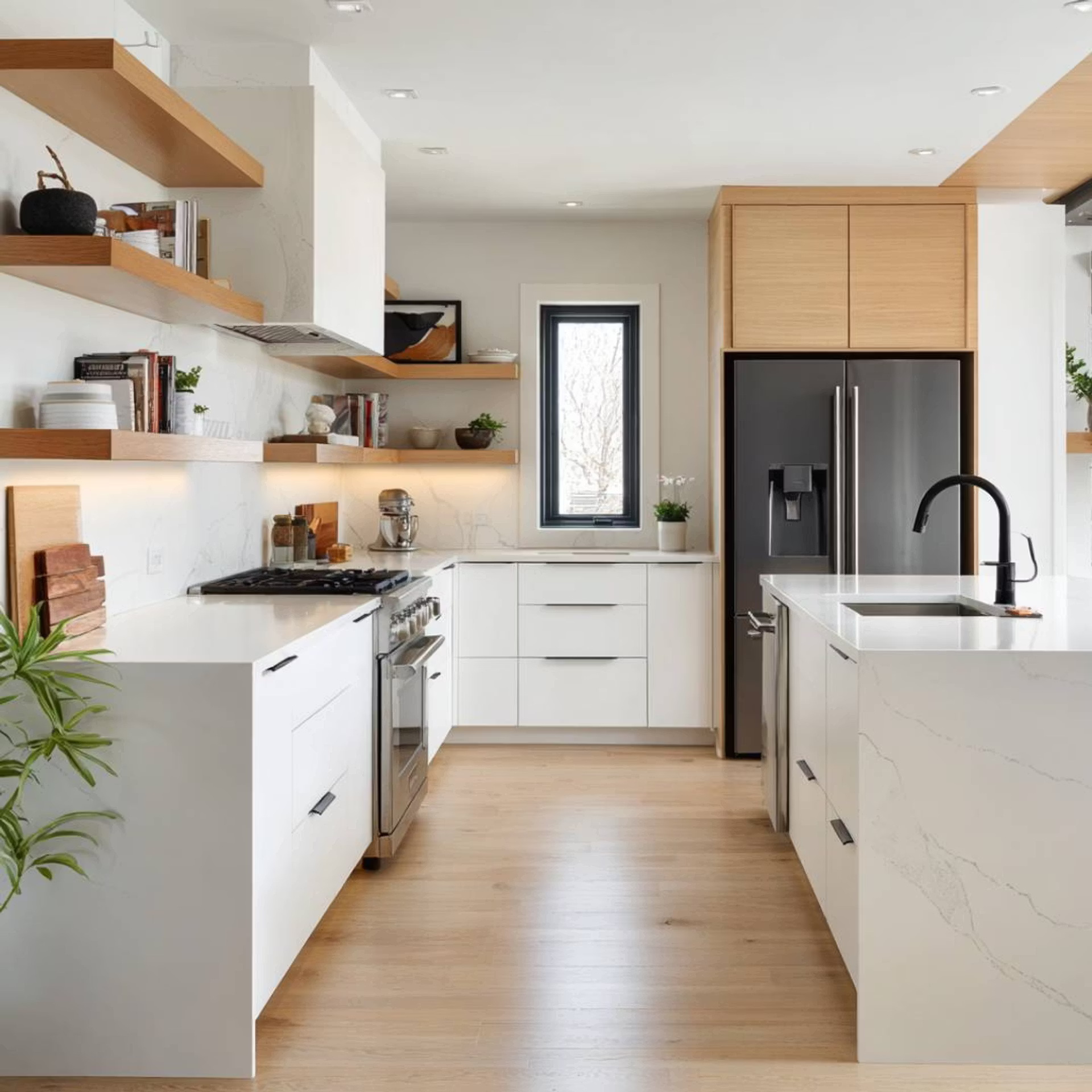 Modern White and Walnut Island Kitchen Design