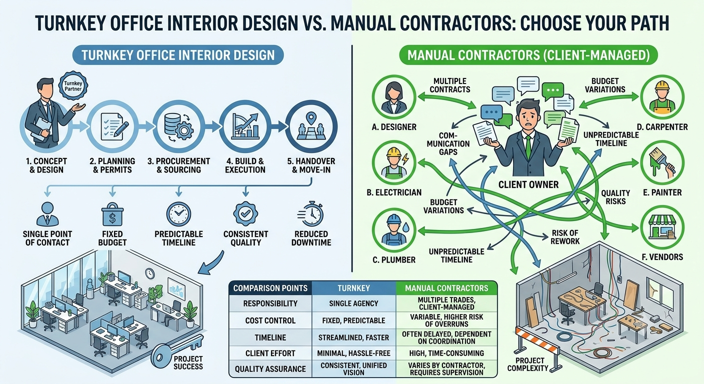 Turnkey Office Interior Design vs Manual Contractors
