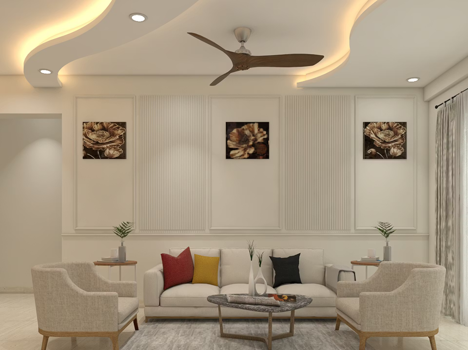 Curved Single Layer Gypsum False Ceiling Design