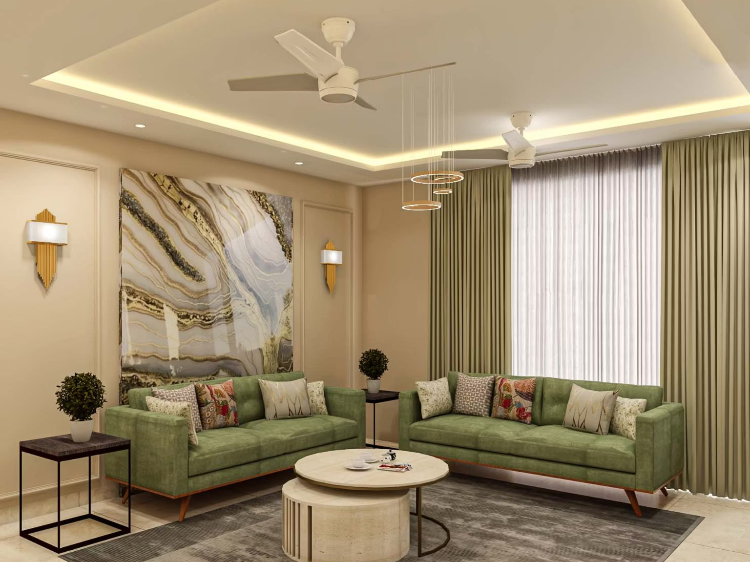 False Ceiling Design with Hanging Light