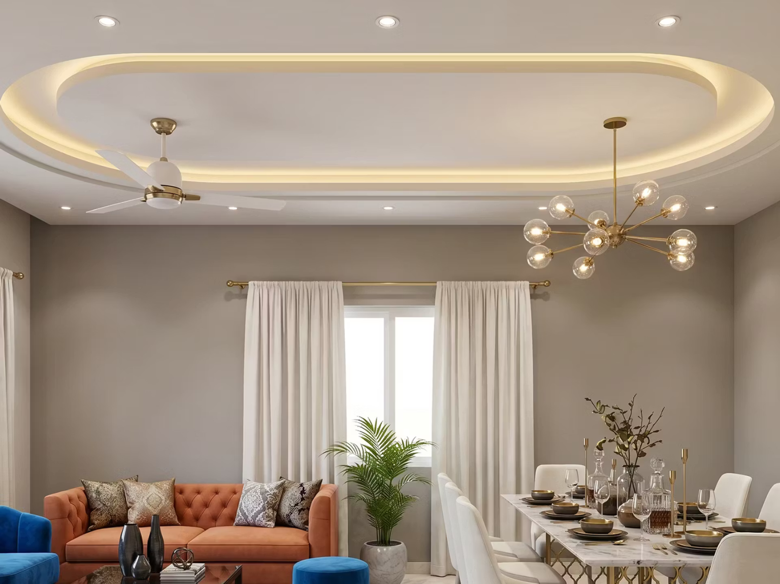 Gypsum Single Layer Modern False Ceiling Design